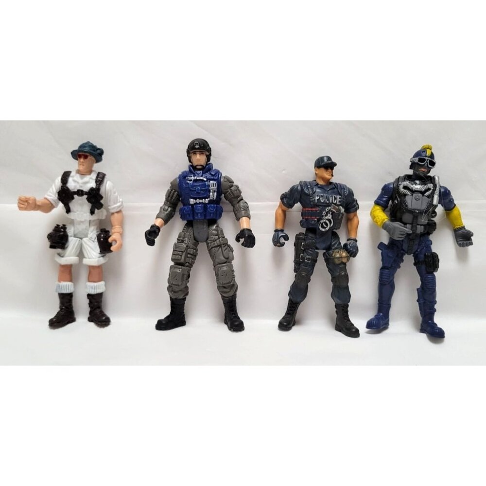 VTG Lot of 4 Chap Mei 4" Action Figures Swat Officer Soldiers Quick Gun Wallace
